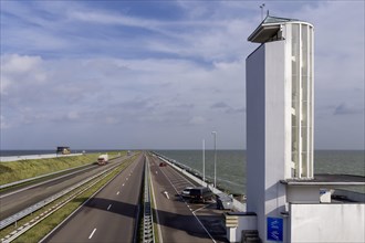 Observation tower on the Afsluitdijk between the Wadden Sea and the Ijsselmeer