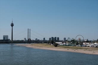 View over the Rhine with television tower and Rhine funfair