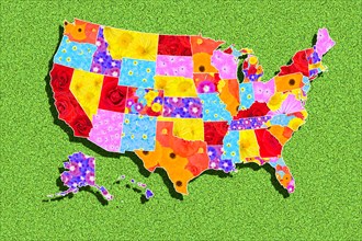 The USA as a map with the individual states in different flowers