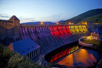 The Edersee dam wall illuminated by LED spotlights holds the German record as the longest permanently illuminated object