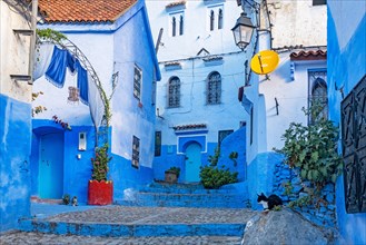 Narrow alleyway with blue walls