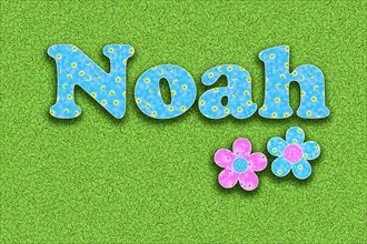 The name Noah written with light blue flowers