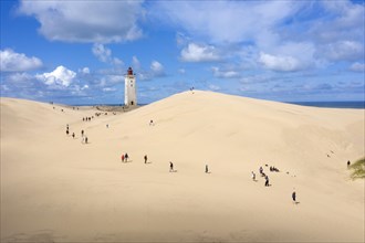Aerial view of Rubjerg Knude lighthouse in a large sand dune