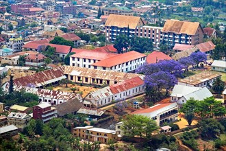 Aerial view over houses in the city Fianarantsoa