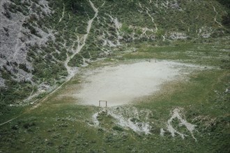 Football pitch, mountain village, Tepelene district, Albania, Europe