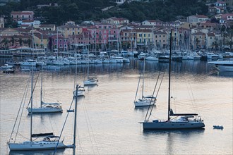 Sailing marina of Porto Azzurro at dawn, Elba, Tuscan Archipelago, Tuscany, Italy, Europe