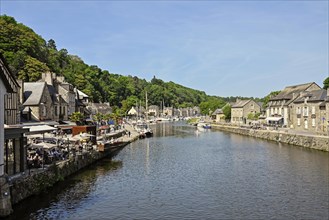 Old town building on the river Rance, Dinan, Cotes d'Armor, Brittany, France, Europe