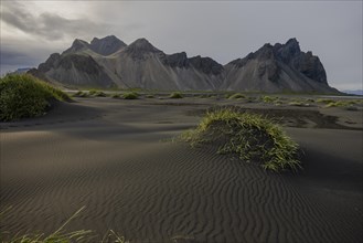 Vestrahorn, mountains with black lava sand, southern Iceland