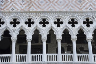 Detail of Doge's Palace (Palazzo Ducale) facade, famous tourist attraction in Venice, Italy, front