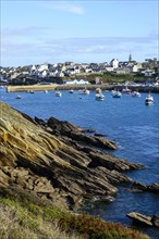 Harbour and commune of Le Conquet, seen from the Kermorvan peninsula, Finistere Pen ar Bed