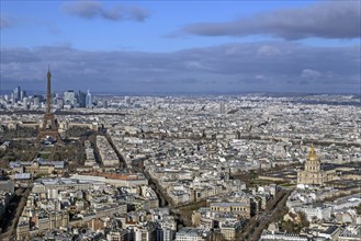 View of the Eiffel Tower and Invalides Dome from the Tour Montparnasse, Dome des Invalides, Paris,