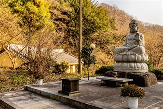 Stone carved sitting Buddha at Buddhist temple