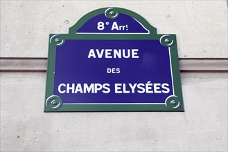 Street sign, AVENUE DES CHAMPS ELYSEES, Paris, France, Europe