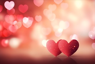 A beautiful and romantic background featuring two elegant red hearts against a soft, bokeh light