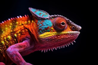 Vibrant close-up image capturing the intricate details and vibrant colors of a chameleon against a