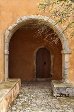 Door to the monk's cell, monastery church, Arkadi Monastery, Moni Arkadi, national monument, Crete,