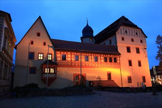Imperial Palace in Forchheim, illuminated during the Christmas market, Upper Franconia, Bavaria,