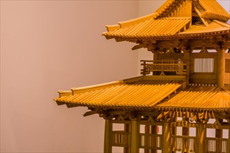 Buyeo, South Korea, July 7, 2018: Wooden model of palace pavilion on display at Baekje history