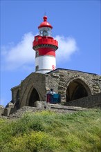 Ruins of the Saint-Mathieu abbey and lighthouse on the Pointe Saint-Mathieu, Plougonvelin,