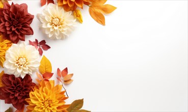 Autumn flower arrangement in the corner of a white background AI generated