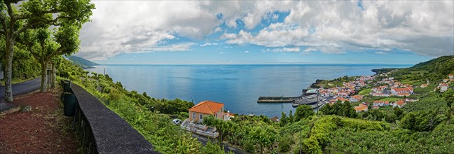Panoramic view of the picturesque coastal village of Ribeiras with lush vegetation under a soft