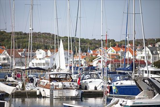 Boat harbour of the archipelago island Marstrandsoe, Marstrand, Vaestra Goetalands laen, Sweden,