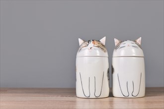 Germany, October 2023: Two custom made cat pet urns on table, Europe