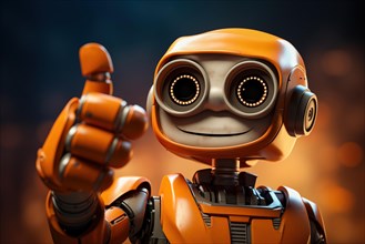 Orange robot showing a thumbs up gesture. The friendly robot has big round eyes and a friendly