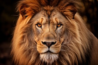 A close-up portrait of a majestic lion with a rich, golden mane, captured with high detail against