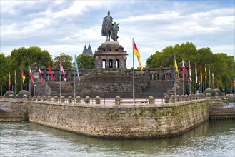 German corner with the equestrian statue of William I, first German emperor, Coblenz, Rhineland