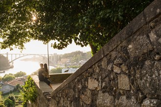 Romantic couple and the view of Porto, Portugal, Europe