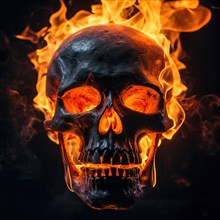 Spooky and scary burning skull on a dark background. Perfect for Halloween or horror-themed