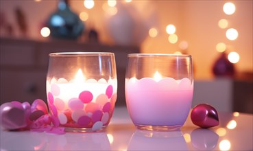 Two themed glasses illuminated by candlelight, creating a romantic atmosphere AI generated
