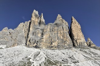 Three Peaks in Alta Pusteria, from the direction of Dreizinnenhuette, Sesto, Sesto Dolomites, South