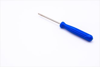 Blue flathead screwdriver on white background
