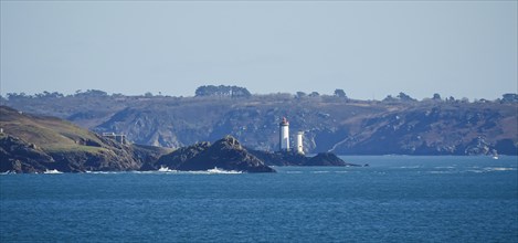 View from Plougonvelin to the lighthouse Phare du Petit Minou at the Atlantic coast at the mouth of