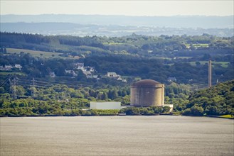Former nuclear power plant Centrale nucleaire de Brennilis at the Reservoir de Saint-Michel, seen
