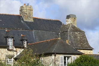 Slate roof of a historic house in Daoulas, Finistere Pen ar Bed department, Brittany Breizh region,