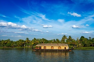 Tourism attraction of Kerala, tourist houseboat in Kerala backwaters. Kerala, India, Asia