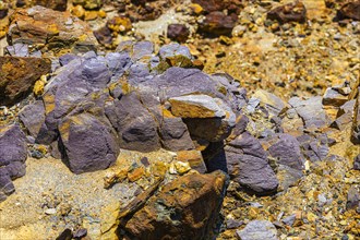 Ferrous rocks in the park of the former open-cast mine of Rio Marina, Elba, Tuscan Archipelago,