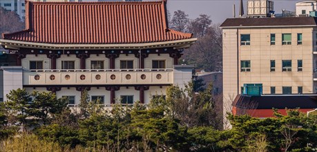 Daejeon, South Korea, March 13, 2017: Building with classical oriental styling with red clay tiled