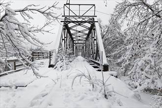 Winter, abandoned railway bridge, Province of Quebec, Canada, North America