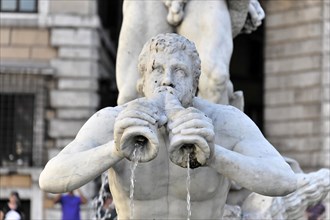 Triton blows into the shell, Fontana del Moro, Fountain of the Moors, Piazza Navona, Rome, Italy,