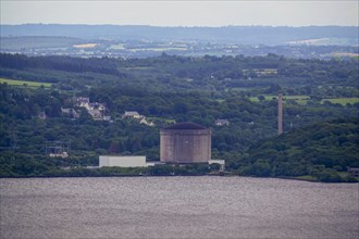 Former nuclear power plant Centrale nucleaire de Brennilis at the Reservoir de Saint-Michel, seen
