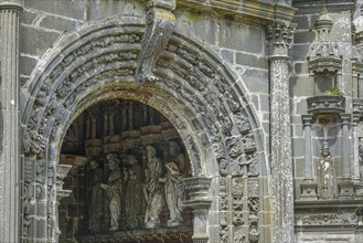 Side portal of the church, Enclos Paroissial parish of Guimiliau, Finistere Penn ar Bed department,