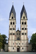 Two towers facade of St Castor Basilica, Coblenz, Rhineland Palatinate, Germany, Europe