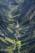 View of a mountain valley, Zemmgrund with Zemmbach stream, Zillertal Alps, Tyrol, Austria, Europe