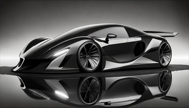 Black sports car, futuristic design study, AI generated, AI generated
