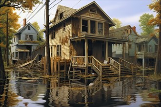 Devastated city after a flood, AI Generated, AI generated