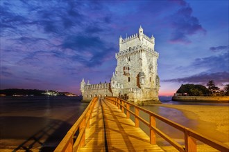 Belem Tower or Tower of St Vincent, famous tourist landmark of Lisboa and tourism attraction, on